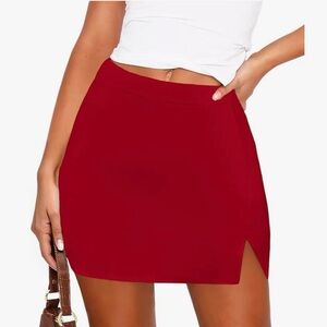 High Waisted Red Mini Skort with Side Slit